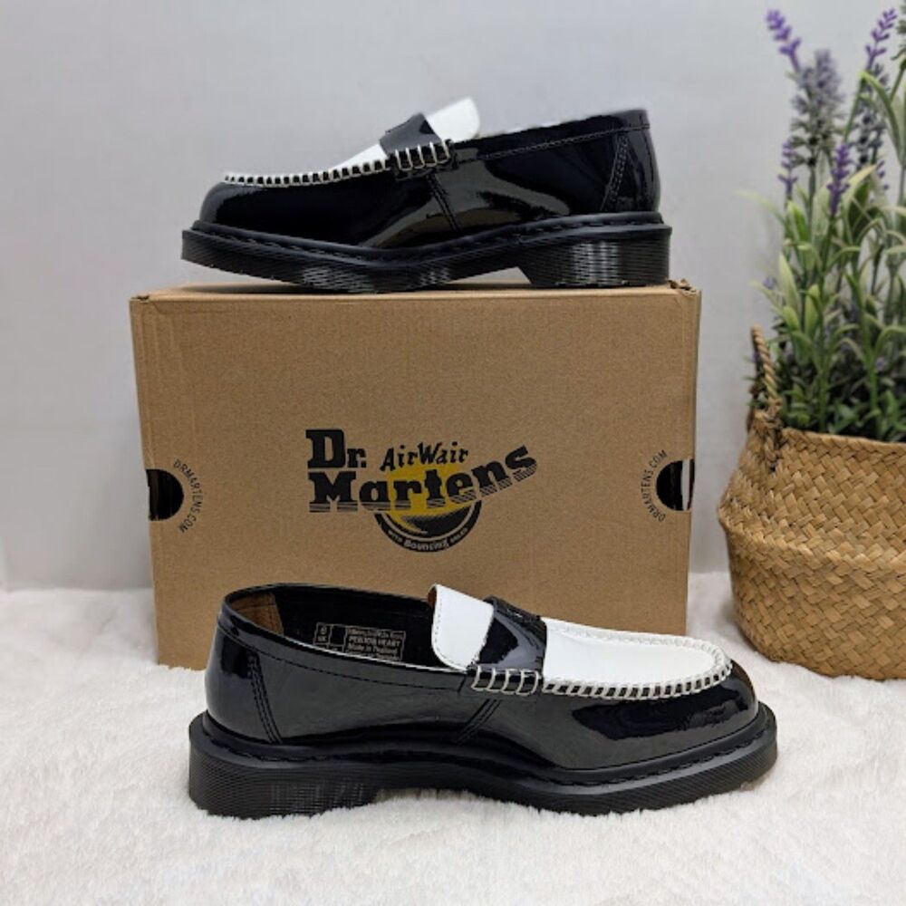Dr. Martens Penton Heart Black & White Two-Tone Patent Leather Loafers UK 6 NIB - Picture 8 of 14